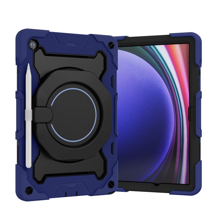 For Samsung Galaxy Tab A9+ Armor Portable Rotating Ring Holder Silicone Tablet Case(Navy Blue) by bashfashion