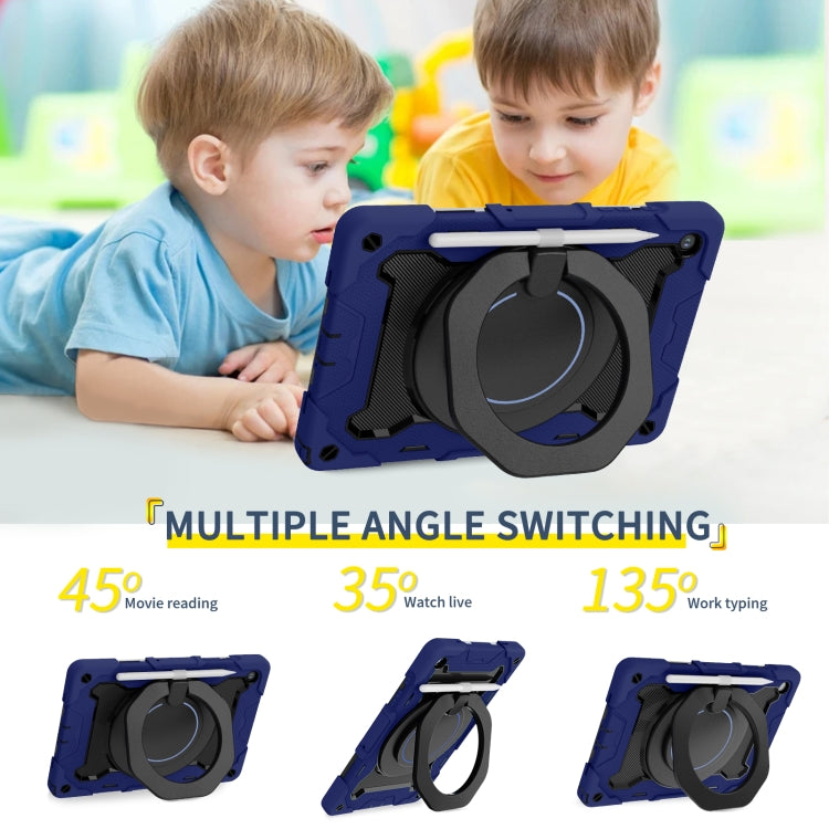 For Samsung Galaxy Tab A9+ Armor Portable Rotating Ring Holder Silicone Tablet Case(Navy Blue) by bashfashion