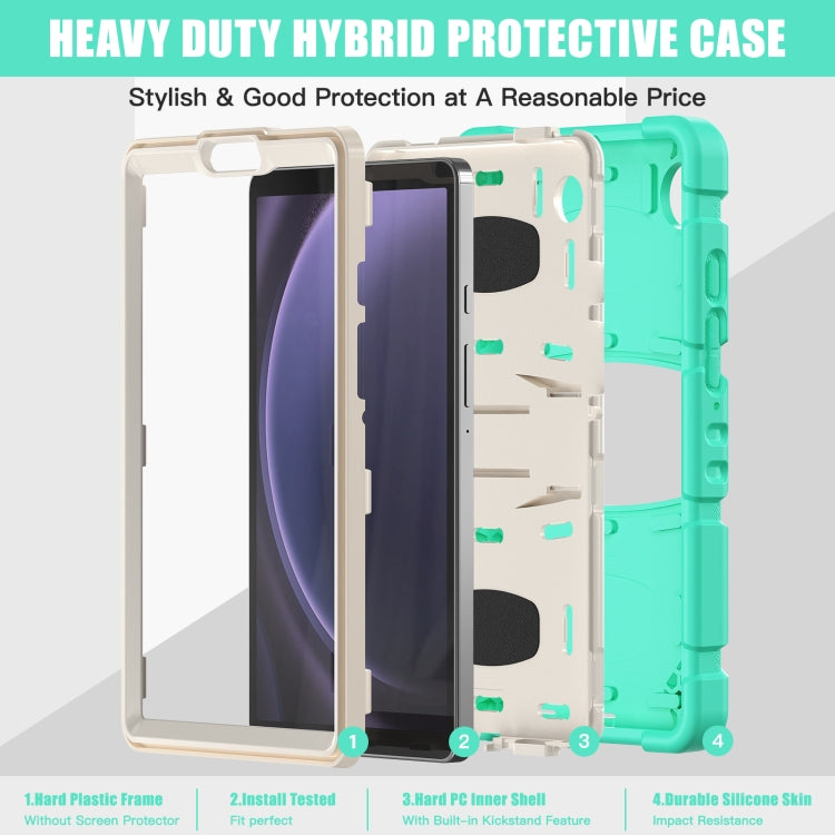 For Samsung Galaxy Tab A9 / Tab A11 3-Layer Protection Screen Frame + PC + Silicone Shockproof Combination Tablet Case with Holder(Mint Green) by bashfashion
