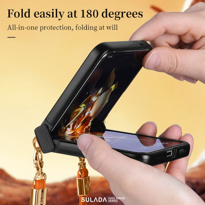 For Samsung Galaxy Z Flip5 SULADA Elegant Rhombic Texture Folding Phone Case with Lanyard(Black) by SULADA