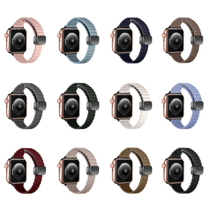 For Apple Watch SE 2022 40mm Water Ripple Magnetic Folding Buckle Watch Band, Style: Thin Version(Pink) by bashfashion