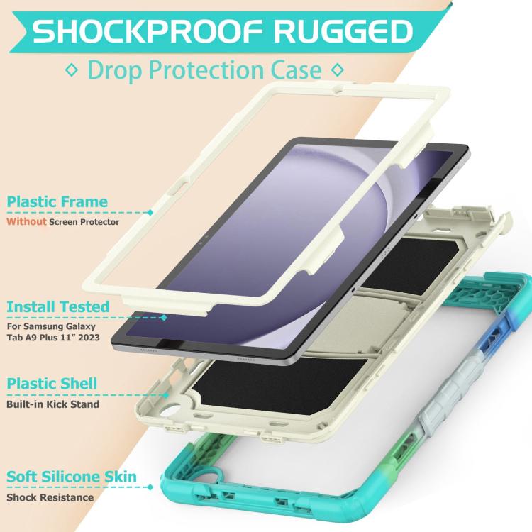 For Samsung Galaxy Tab A11+ / A9+ Silicone Hydric PC Tablet Case with Shoulder Strap & Holder(Colorful Light Blue) by bashfashion