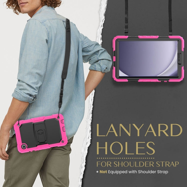 For Samsung Galaxy Tab A11 / A9 Silicone Hydric PC Tablet Case with Shoulder Strap & Holder(Rose Red) by bashfashion