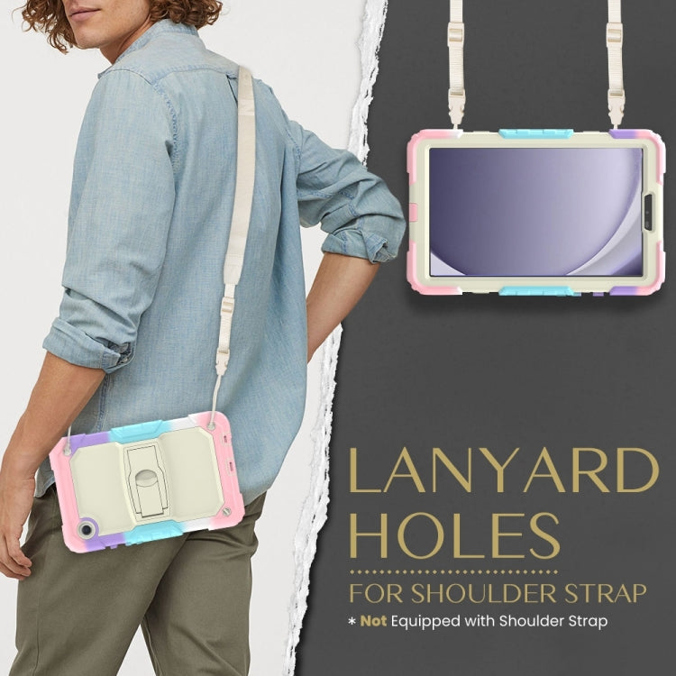 For Samsung Galaxy Tab A11 / A9 Silicone Hydric PC Tablet Case with Shoulder Strap & Holder(Colorful Pink) by bashfashion