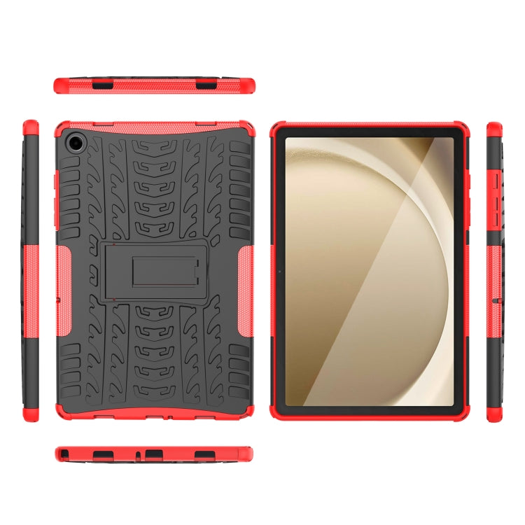 For Samsung Galaxy Tab A9+ / Tab A11+ Tire Texture TPU + PC Tablet Case with Holder(Red) by bashfashion