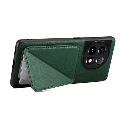For OnePlus 11 5G Denior Imitation Calf Leather Back Phone Case with Holder(Green) by Denior