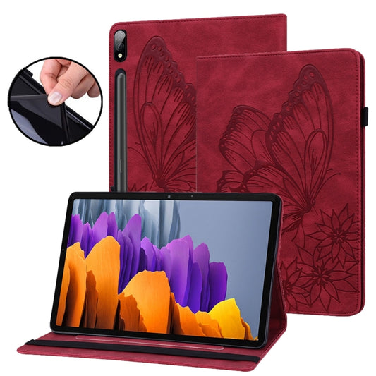 For Samsung Galaxy Tab S9 Ultra / S8 Ultra Big Butterfly Embossed Leather Tablet Case(Red) by bashfashion