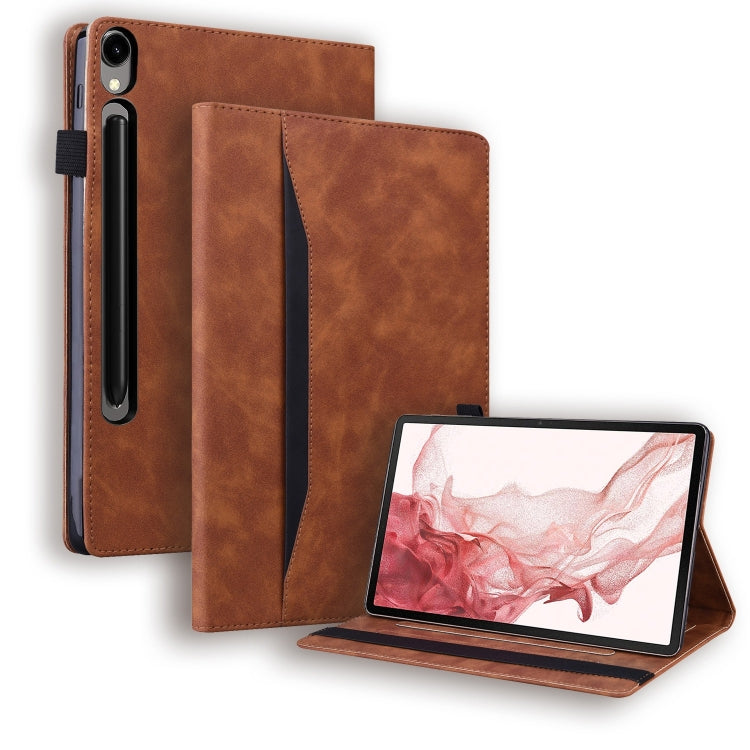 For Samsung Galaxy Tab S11 / S10 /S9 Splicing Shockproof Smart Leather Tablet Case(Brown) by bashfashion