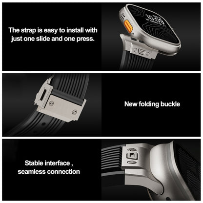 For Apple Watch Ultra 49mm Vertical Texture Titanium Buckle Elastic Silicone Watch Band(White) by bashfashion