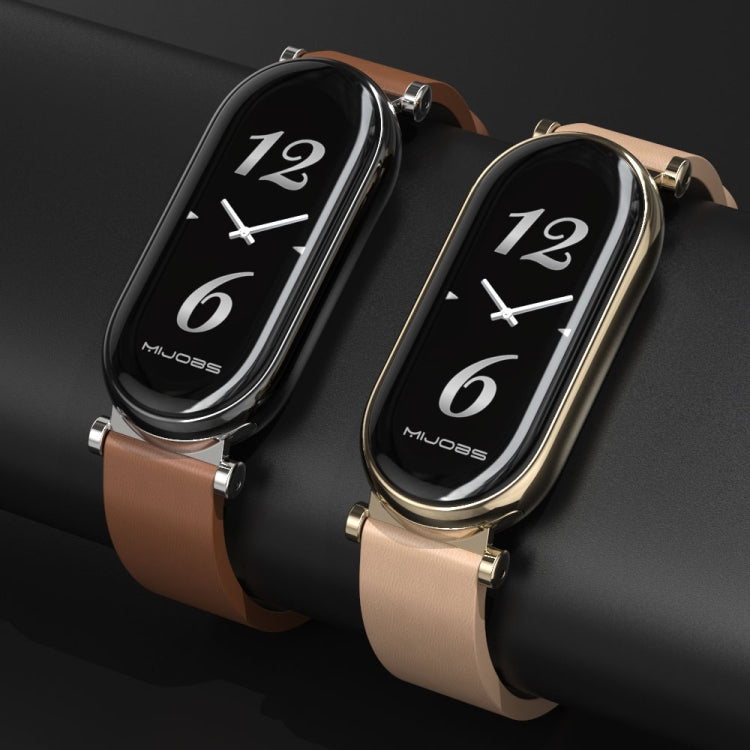 For Xiaomi Smart Band 10 / 9 / 8 Mijobs GT4 First Layer Cowhide Watch Band(Apricot Rose Gold) by MIJOBS