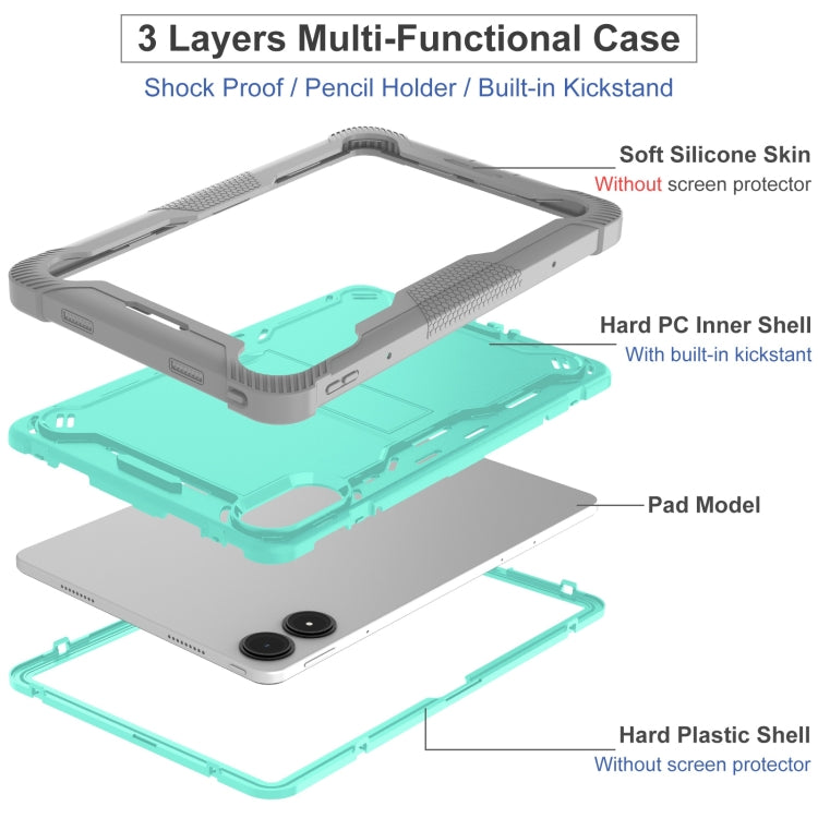 For Xiaomi Redmi Pad Pro 12.1 Shockproof Silicone Hybrid PC Tablet Case with Holder(Mint Green + Grey) by bashfashion