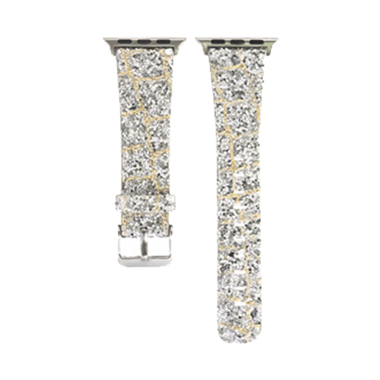 For Apple Watch 5 & 4 44mm / 3 & 2 & 1 42mm Glitter Sequins Leather Watch Band(Gold Silver) by bashfashion