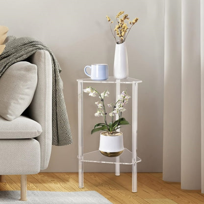 Acrylic Polygon Dual Layer Table Bedside Storage Rack(Transparent) by bashfashion