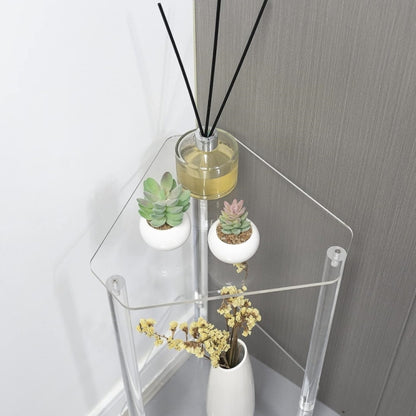 Acrylic Polygon Dual Layer Table Bedside Storage Rack(Transparent) by bashfashion