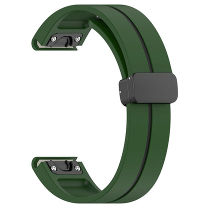 For Garmin Fenix 7X Two Color Magnetic Folding Black Buckle Silicone Watch Band(Army Green Black) by bashfashion