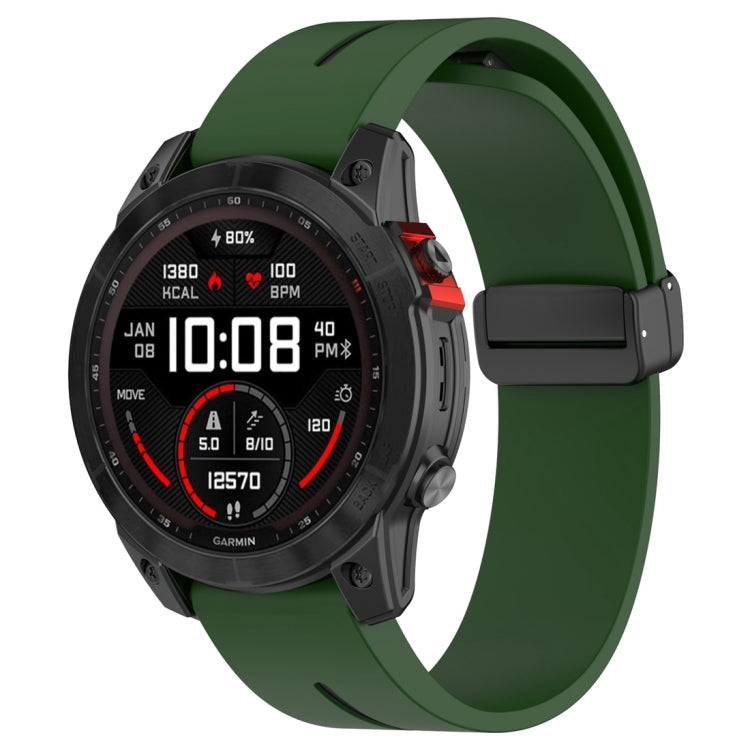 For Garmin Fenix 7 Two Color Magnetic Folding Black Buckle Silicone Watch Band(Army Green Black) by bashfashion