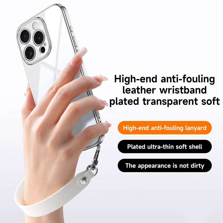 For iPhone 15 SULADA Electroplated Clear TPU Soft Frame Phone Case with Wrist Strap(Silver) by SULADA