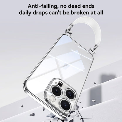 For iPhone 15 Pro Max SULADA Electroplated Clear TPU Soft Frame Phone Case with Wrist Strap(Silver) by SULADA