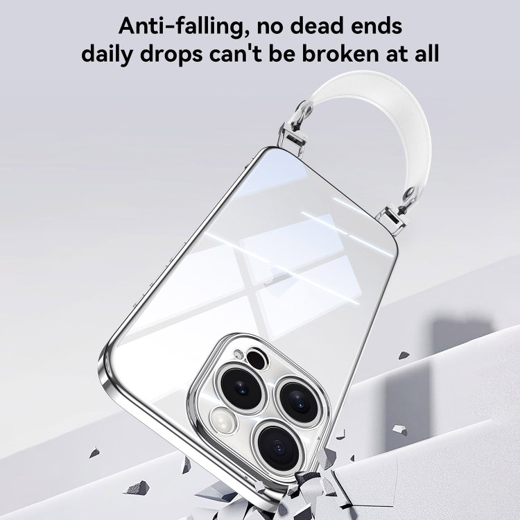 For iPhone 16 Plus SULADA Electroplated Clear TPU Soft Frame Phone Case with Wrist Strap(Purple) by SULADA