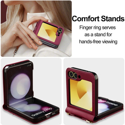 For Samsung Galaxy Z Flip5 LC.IMEEKE L1 Series Frosted Fine Texture PU Phone Case with Lanyard(Red) by LC.IMEEKE