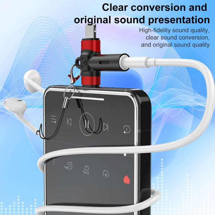 2 in 1 Flower Pattern Type-C and 8 Pin to 3.5mm Audio Adapter with Lanyard(Red Black) by bashfashion