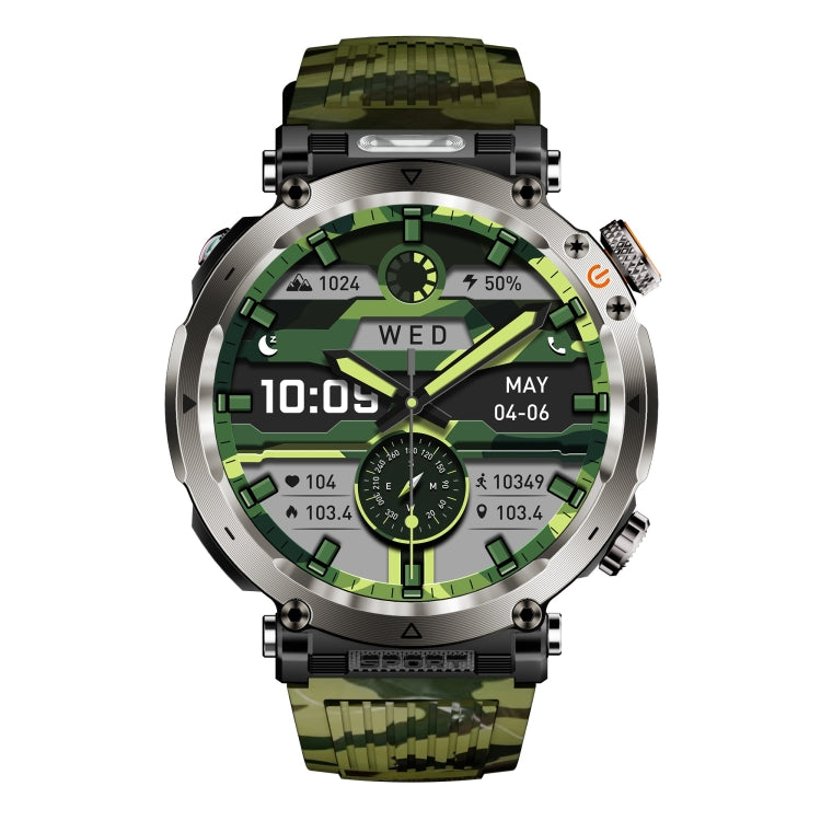 HT30 1.7 inch IP68 Waterproof Camouflage Silicone Band Smart Watch, Support Flashlight / Banknote Detector Light / Compass(Army Green) by bashfashion