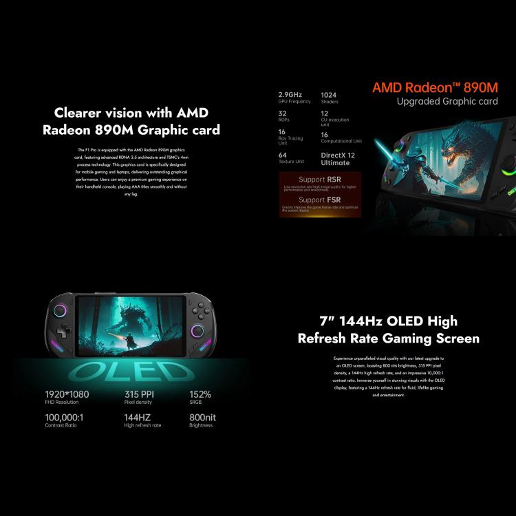 ONE-NETBOOK OneXPlayer F1 Pro 7 inch Handheld Game Console, 32GB+1TB, Windows 11 AMD Ryzen AI 9 365 CPU(US Plug) by ONE-NETBOOK