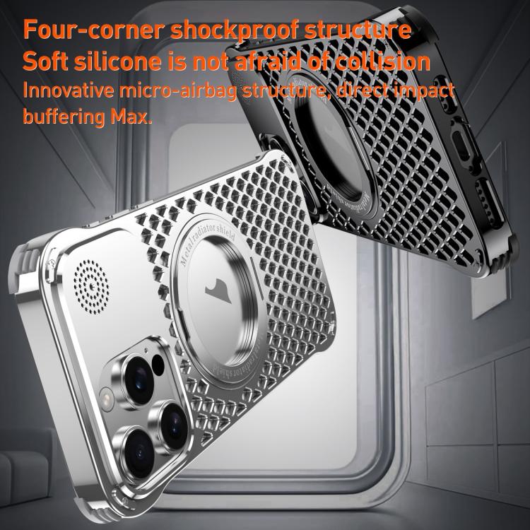 For iPhone 15 Pro Max R-JUST RJ-64 Aromatherapy Heat Dissipation MagSafe Phone Case with Stand(Silver) by R-JUST