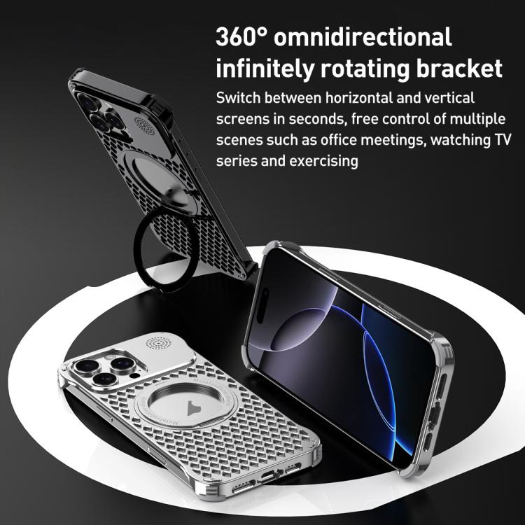 For iPhone 15 Pro Max R-JUST RJ-64 Aromatherapy Heat Dissipation MagSafe Phone Case with Stand(Black) by R-JUST