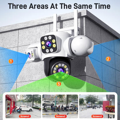 2MP HD 360 Degree Panorama 3 Lens IP66 Waterproof Wireless WiFi Camera, Memory:30 Days Memory Card(US Plug) by bashfashion