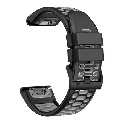 For Garmin Fenix 7X 26mm Kalebol Three Rows Hole Two Color Silicone Watch Band(Black Grey) by Kalebol
