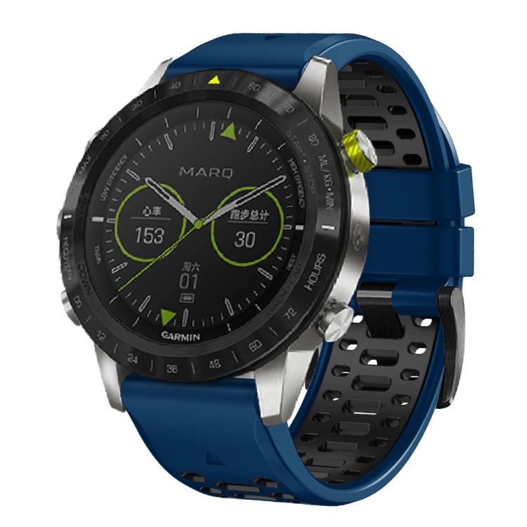 For Garmin Fenix 7 22mm Kalebol Three Rows Hole Two Color Silicone Watch Band(Royal Blue Black) by Kalebol