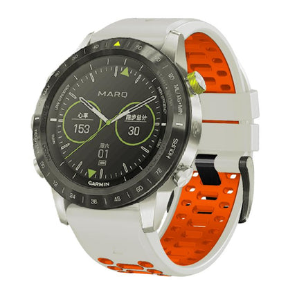 For Garmin Fenix 7 22mm Kalebol Three Rows Hole Two Color Silicone Watch Band(Light Grey Orange) by Kalebol