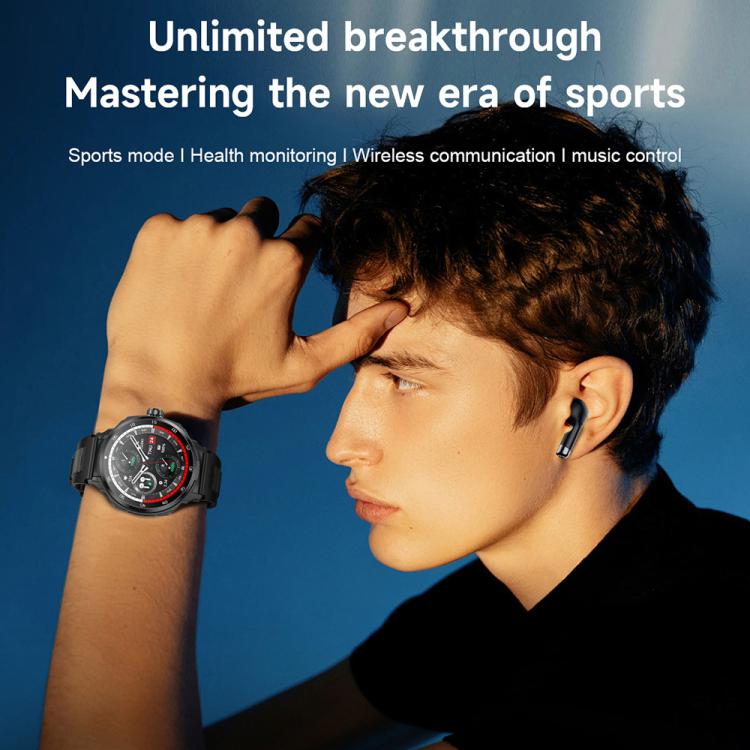 D11 1.46 inch 2 in 1 Bluetooth Earphone Smart Watch, Support Bluetooth Call / NFC / Heart Rate(Black) by bashfashion