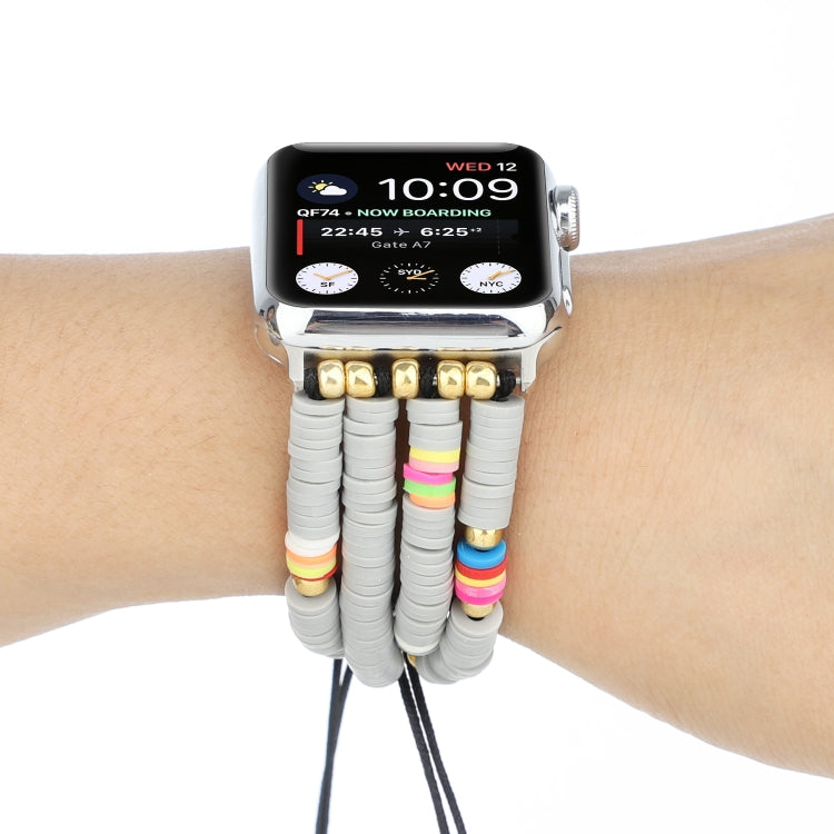 Bohemian Style Soft Ceramic Beaded Strap For Apple Series 7 41mm / 6 & SE & 5 & 4 40mm / 3 & 2 & 1 38mm(Grey) by bashfashion