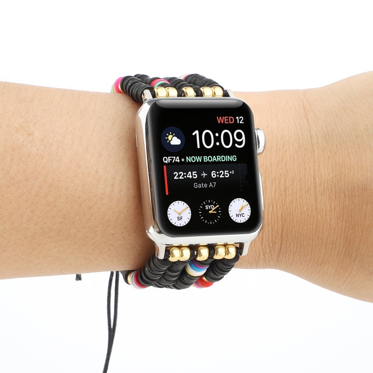 Bohemian Style Soft Ceramic Beaded Strap For Apple Series 7 45mm / 6 & SE & 5 & 4 44mm / 3 & 2 & 1 42mm(Black) by bashfashion