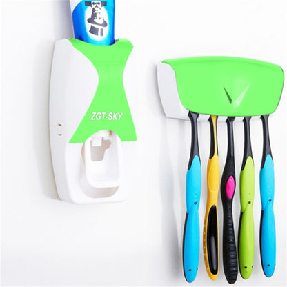 Automatic Toothpaste Dispenser Set with 5 Toothbrush Holder (Green) by bashfashion