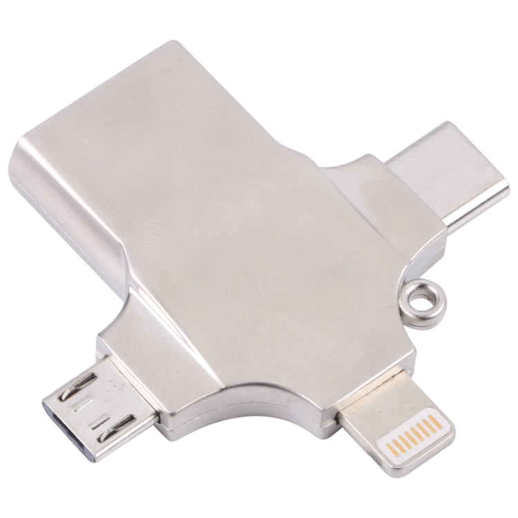 4 in 1 8 Pin + Micro USB + USB-C / Type-C to USB Metal Card Reader by bashfashion