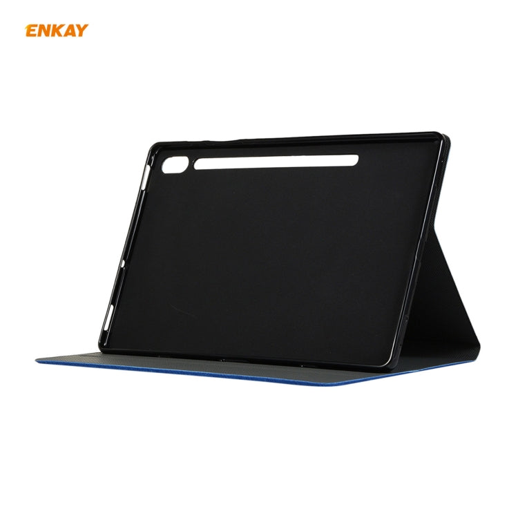 For Samsung Galaxy Tab S8 / Galaxy Tab S7 11.0 T870 / T875 ENKAY Coarse Cloth Pattern PU Leather + TPU Smart Case with Holder & Sleep / Wake-up Function(Dark Blue) by ENKAY