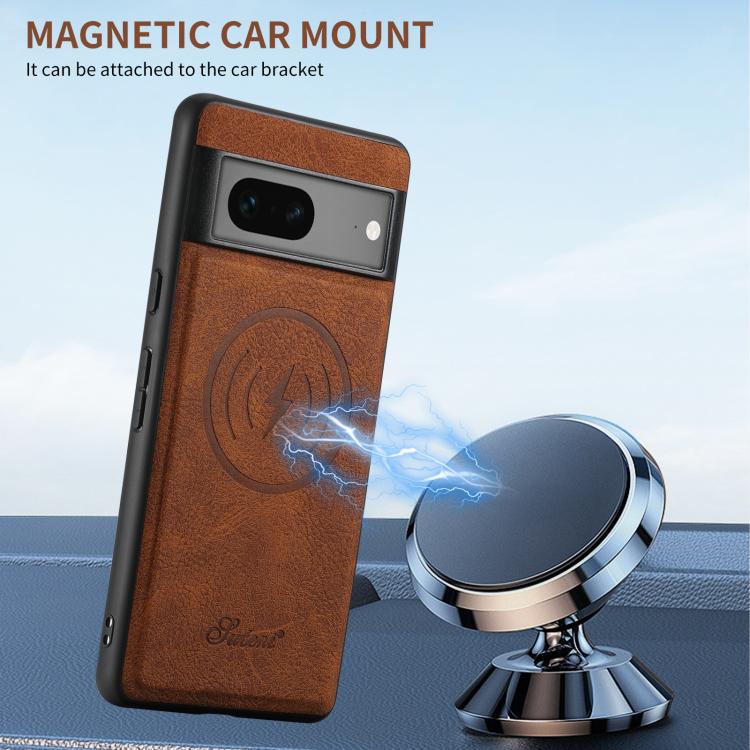 For Google Pixel 7 Suteni H16 Litchi Texture Leather Detachable Wallet Back Phone Case(Brown) by Suteni