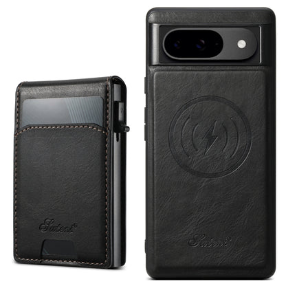 For Google Pixel 9 Suteni H19 Oil Wax 2-in-1 MagSafe Removable Card Box Back Phone Case(Black) by Suteni