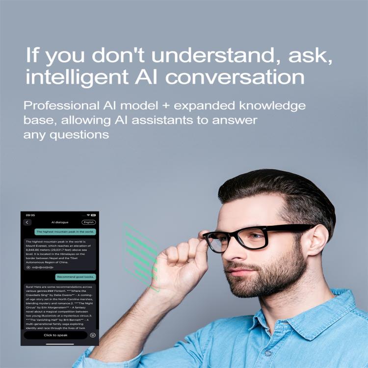 W100 Smart Glasses, Support AI Conversation / AI Intelligent Translation / Bluetooth Call(Black) by bashfashion