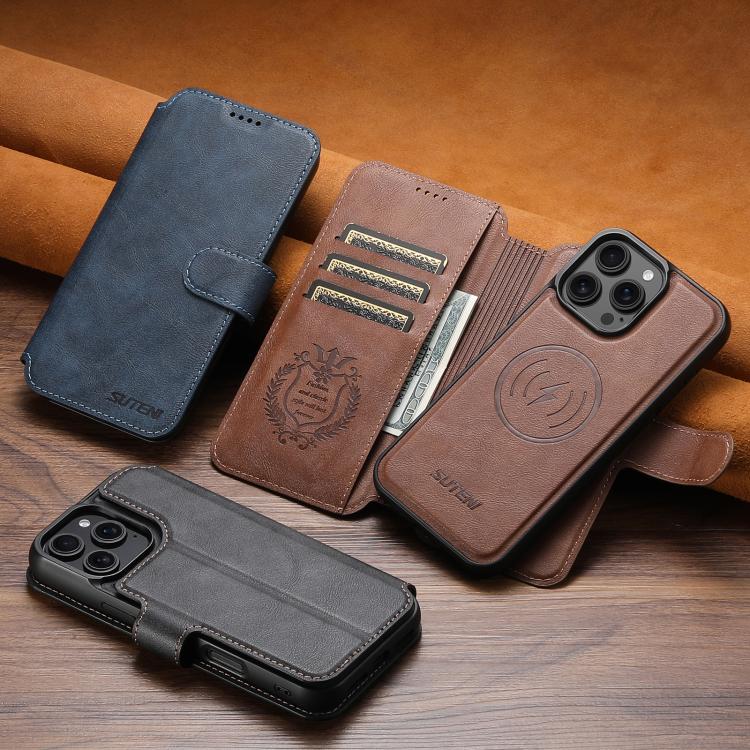 For iPhone 17 Pro Suteni Q05 2-in-1 Multi-function Detachable Wallet MagSafe Phone Case(Brown) by Suteni