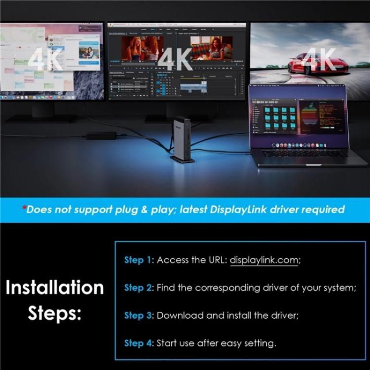 WAVLINK WL-UG69PD13Pro DisplayLink Docking Station 15 in 1 USB-C Hub for MacBook Laptop(EU Plug) by WAVLINK