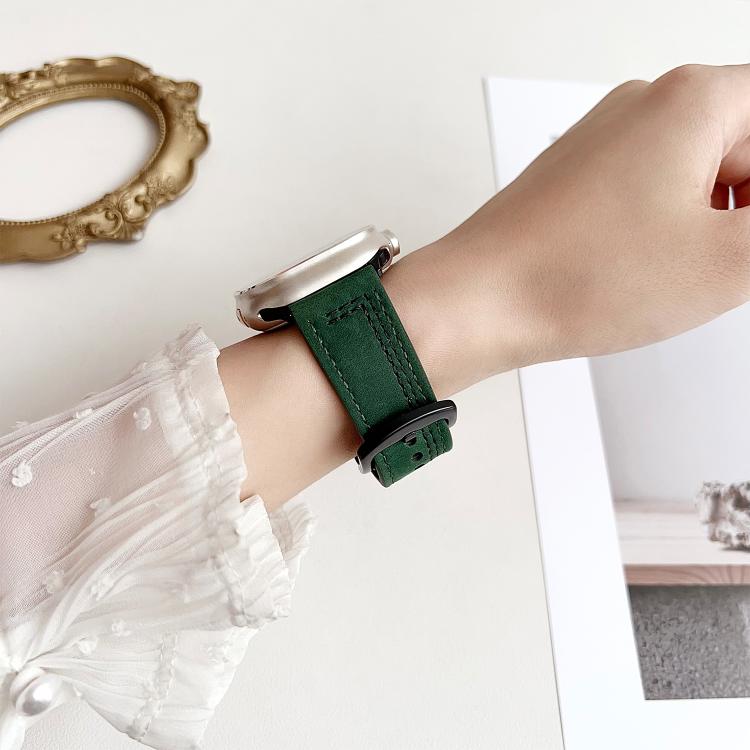 For Apple Watch 42mm / 41mm / 40mm / 38mm 7-Line Tri-Star Buckle Pull Up Leather Watch Band(Crazy Horse Yellow Brown White Thread) by bashfashion