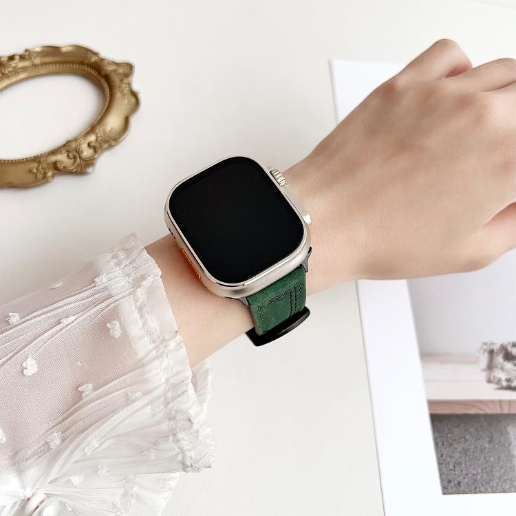 For Apple Watch 42mm / 41mm / 40mm / 38mm 7-Line Tri-Star Buckle Pull Up Leather Watch Band(Gray Black Thread) by bashfashion