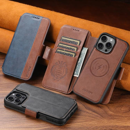 For iPhone 16 Pro Suteni Q07 2-in-1 Multi-function Detachable Wallet MagSafe Phone Case(Brown) by Suteni