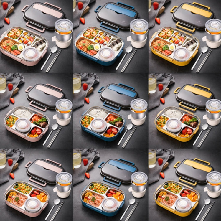 304 Stainless Steel Double-Layer Large-Capacity Portable Lunch Box, Color: Lemon Yellow(Medium 4 Grid) by bashfashion