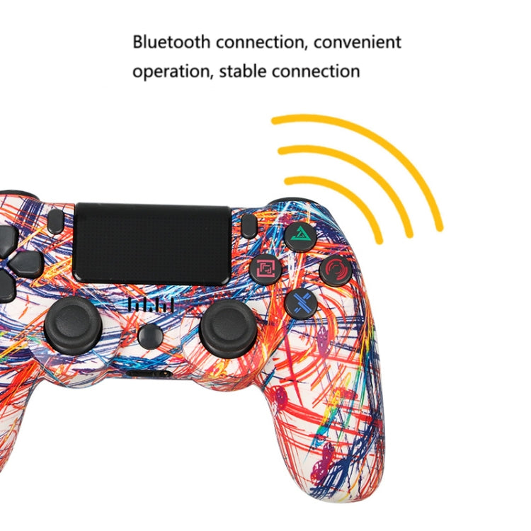For PS4 Wireless Bluetooth Game Controller With Light Strip Dual Vibration Game Handle(Wood Grain) by bashfashion