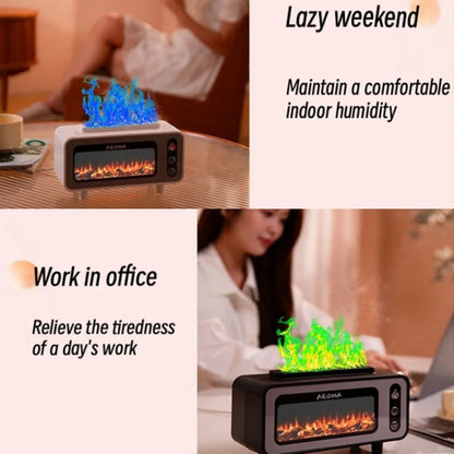 200ml Fireplace Flame Aromatherapy Air Humidifier USB Colorful Night Light Essential Oil Diffuser(White) by bashfashion